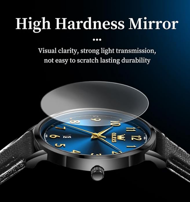OLEVS Mens Watches, Casual Leather Watches for Men Easy to Read Quartz Number Watch with Date Waterproof Blue/Black/Silver Face Men's Wrist Watches…