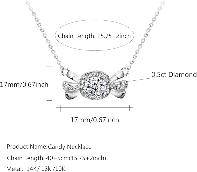 10K/14K/18k Gold Minimalist Candy Shaped Diamond Pendant Necklace, 0.5 Carat D-Color VVS1, Unique and Solitaire Diamond Necklace for Women