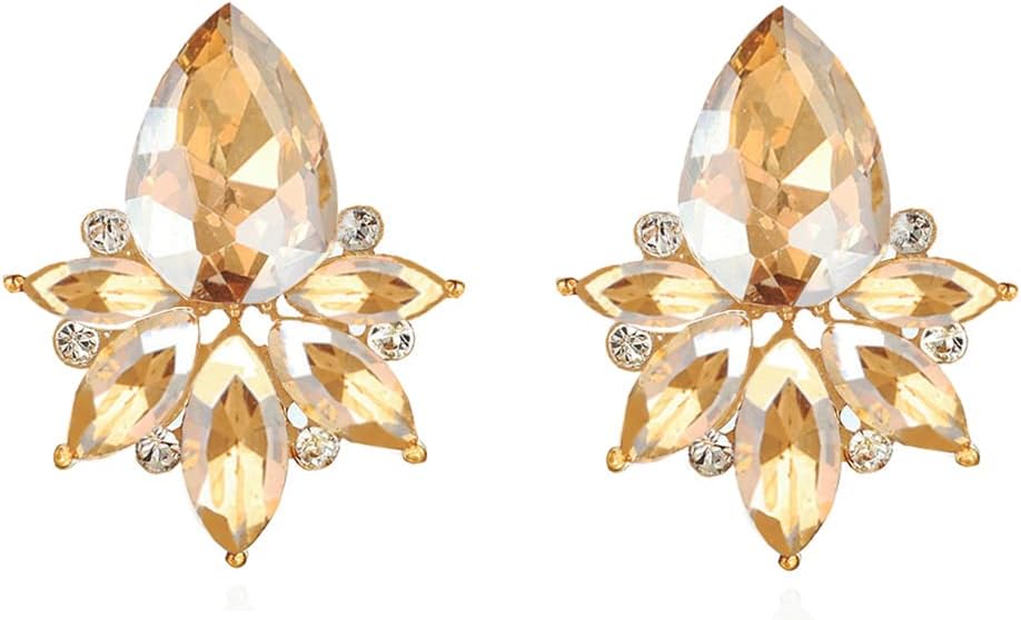 Vintage Rhinestone Earrings Fancy Crystal Cluster Drop Earrings Art Deco Earrings for Women