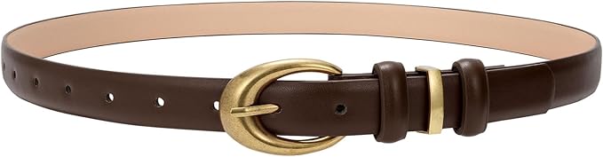 TRIWORKS Women Leather Belt for Jeans Pants Fashion Ladies Skinny Faux Leather Dress belt with Gold Buckle