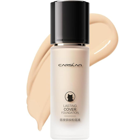 CARSLAN Lasting Cover Foundation, 24H Longlasting Full Coverage Matte Finish Face Makeup, Poreless, Lightweight, Waterproof, Oil Free Liquid Foundation, P01