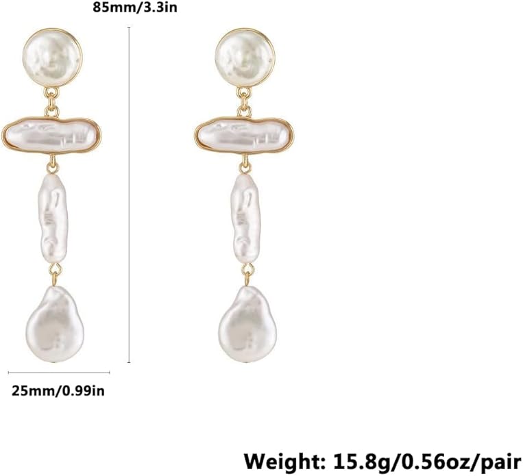 Statement Pearl Dangle Earrings,Gold and Large Pearl,Luxury Chandelier Organic Style Earrings