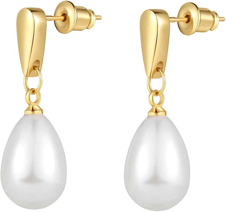 14k Gold Plated Lightweight Pearl Earrings,Trendy Jewelry,Teardrop Hoop Earrings for Women,Pearl Drop Earrings,Elegant Jewelry for Gifts
