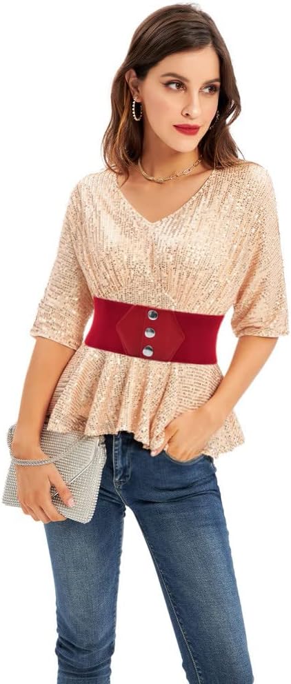 GRACE KARIN Women's Snap-Button Corset Belt Wide Elastic Belts for Dress Stretchy Waistband