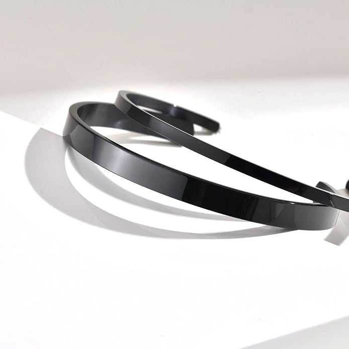 MEALGUET Stainless Steel Mens Cuff Bracelet : Minimal Cool Silver/Black/Gold Plated Open Metal Cuff Bangle Bracelets for Men,Mens Bracelet Jewelry Gift