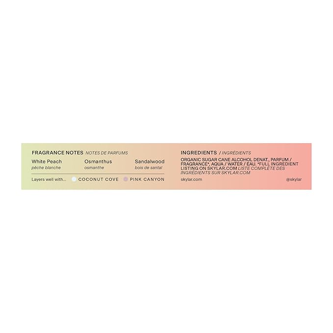 Skylar Peach Fields Eau de Parfum - Hypoallergenic & Clean Perfume for Women & Men, Vegan & Safe for Sensitive Skin - Sweet Perfume with Notes of Mandarin, Grapefruit, Peach - 10mL /0.33 Fl oz