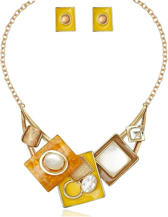 CSY Fashion Boho Oval Crystal Opals Statement Bib Necklace Earrings Bohemian Enamel Costume Jewelry Set Gifts for Women