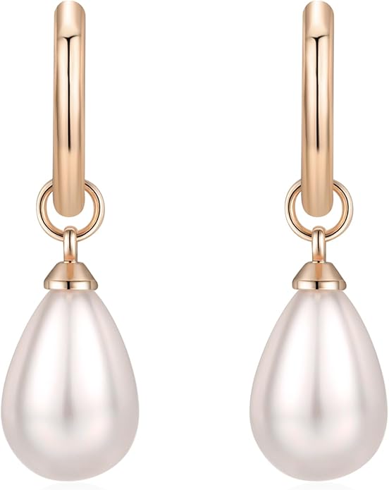 14k Gold Plated Lightweight Pearl Earrings,Trendy Jewelry,Teardrop Hoop Earrings for Women,Pearl Drop Earrings,Elegant Jewelry for Gifts