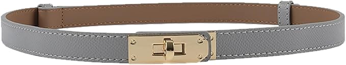 Women's Skinny Leather Belt with Adjustable Silver Turn-Lock Buckle - Ideal for Dresses, Jeans, and Coats, Black