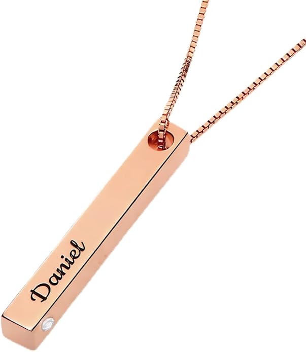OAK & LUNA - Personalized Pillar Bar Necklace with Diamond Options - Custom Inscription Engraved Pendant - Up to 4 Names - Jewelry Gift for Women, Her, Mother For Mother's Day, Christmas
