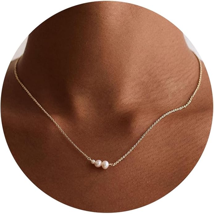Gold Pearl Necklaces for Women Trendy 14k Gold Plated Dainty Necklace Simple Pearl Drop Single Charm Pendant Necklace Women's Jewelry Best Friend Birthday Gifts Gold Jewelry for Women