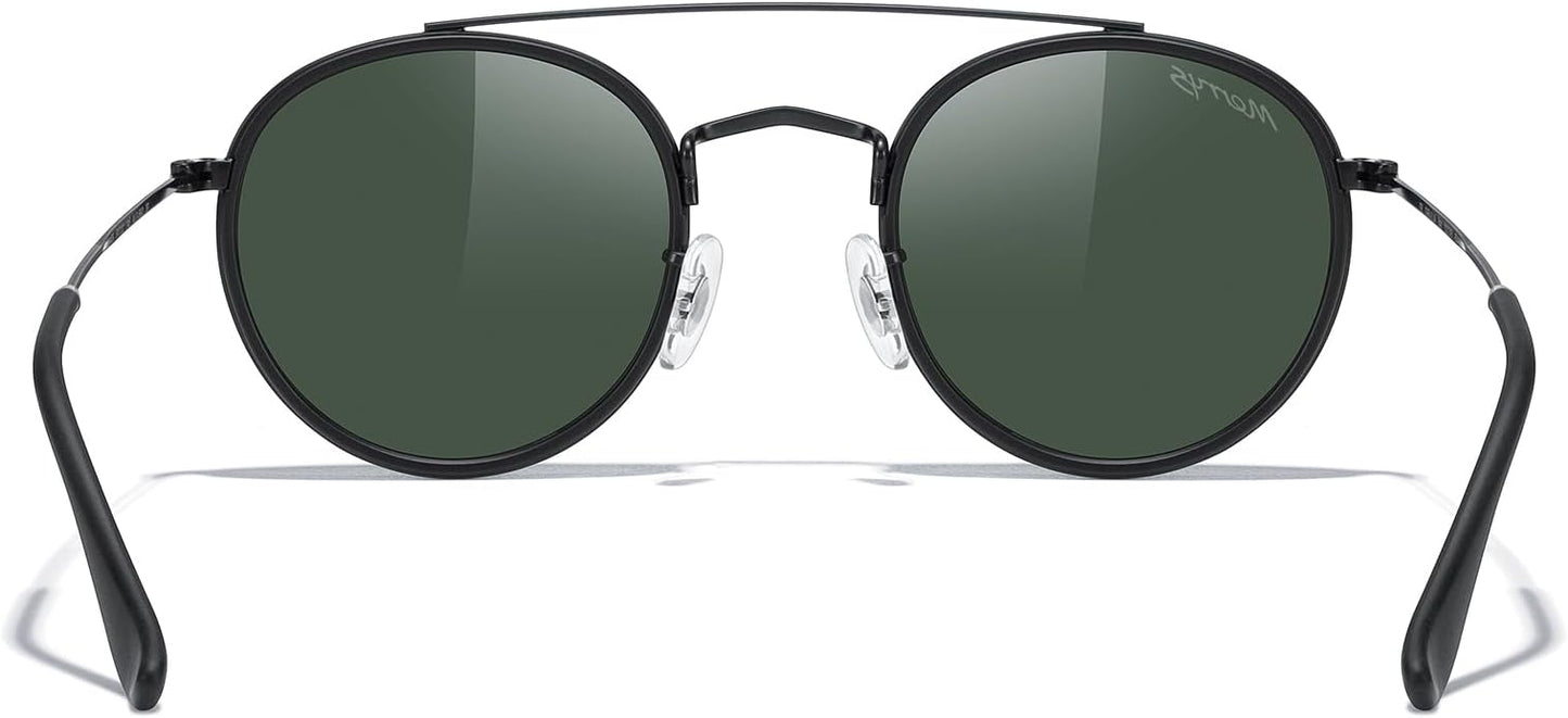 MERRY'S Retro Round Polarized Sunglasses - Unisex Double Bridge Sun Glasses