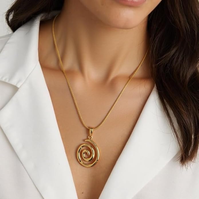 Gold Boho Necklace Earrings Set For Women Spiral Trendy Statement Jewelry Set Summer Beach Jewelry Gifts 18K Gold Plated