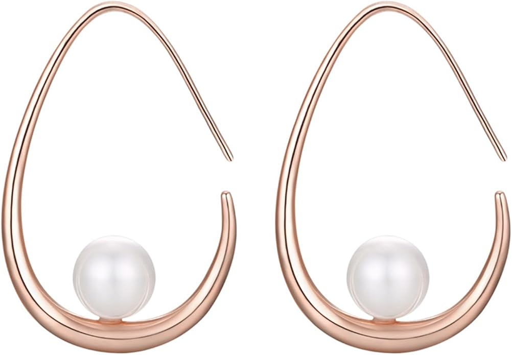14k Gold Plated Lightweight Pearl Earrings,Trendy Jewelry,Teardrop Hoop Earrings for Women,Pearl Drop Earrings,Elegant Jewelry for Gifts