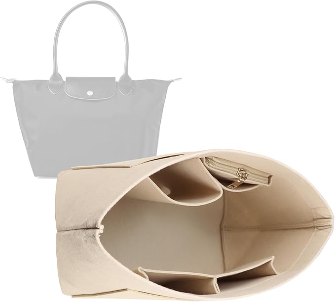 Lckaey Purse Organizer Insert for longchamp(Small) shor thandle Handbags Organizer 1012Beige-S