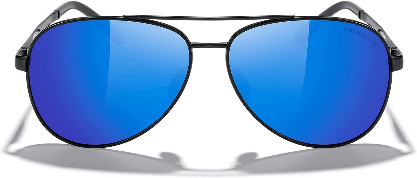 MERRY'S Aviator Sunglasses for Men Women - Polarized Driving Sun glasses Mirrored Lens UV 400 Protection 58 MM