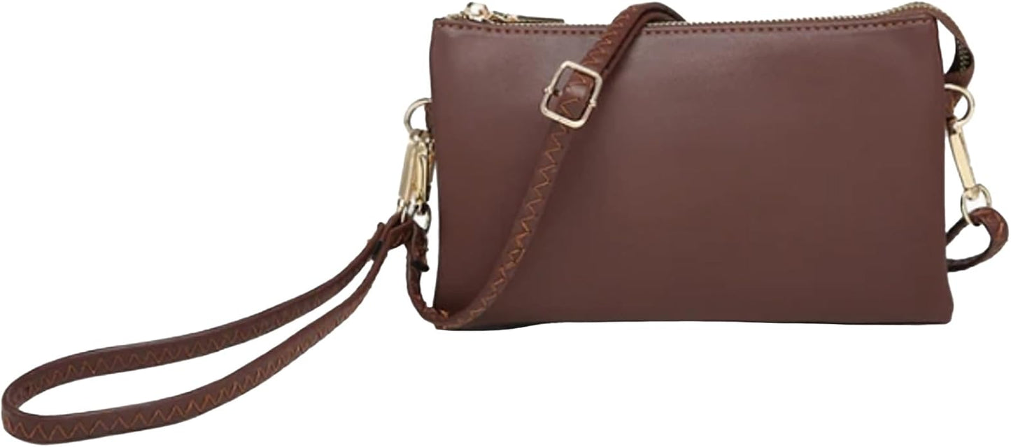 JEN & CO. Riley Small Crossbody Bags for Women Vegan Leather Wristlet Clutch Wallet Purses Handbags with 2 Straps