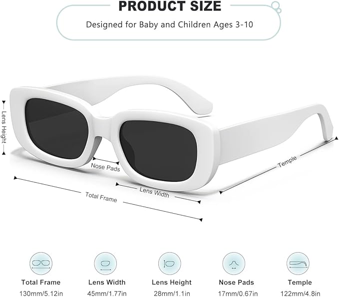 Retro Rectangle Kids Sunglasses 90’s Vintage Fashion Narrow Square Frame Glasses Shades for Girls Boys UV Protection