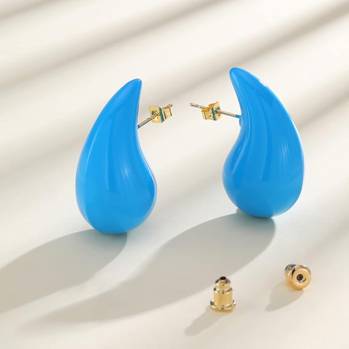 Apsvo Chunky 14K Gold Plated Hoop Earrings for Women, Lightweight Waterdrop Hollow Open Hoops, Hypoallergenic Dupes Earrings
