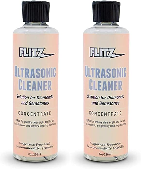 Flitz Ultrasonic Jewelry Cleaner Solution - 8oz Bottle of USA-Made Gold & Sterling Silver Cleaner Jewelry Tarnish Remover to Restore - Ultrasonic Cleaning Solution for Diamond Rings, Earrings & More