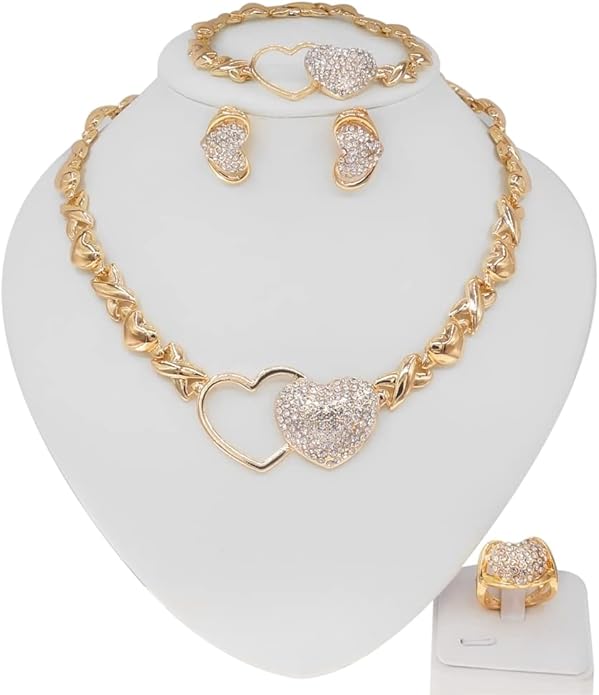 Gold Jewelry Set 18K Gold Accessories for Women Jewelry Set Wedding Bridal Fashion Jewelry Sets Women Accessories Bracelets Earrings and Rings Sweetheart Gifts