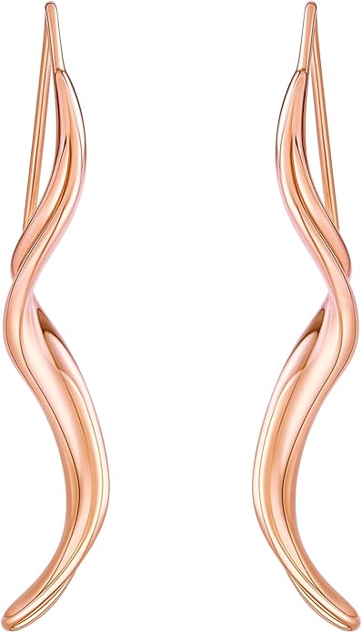 14K Gold Hoop Earrings for Women, Hypoallergenic Spiral Threader Gold Plated Dangle Earrings Fashion Jewelry，Gift for Women