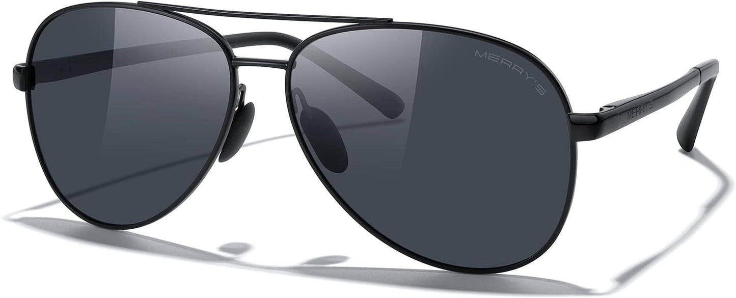 MERRY'S Aviator Sunglasses for Men Women - Polarized Driving Sun glasses Mirrored Lens UV 400 Protection 58 MM