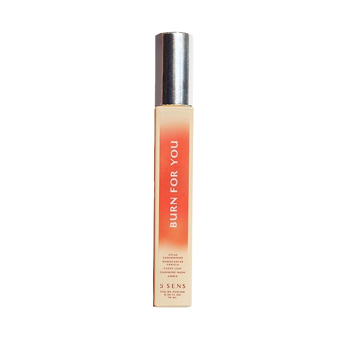 5 SENS Burn For You Eau de Parfum Travel Spray (10 mL) - Clean, Long-Lasting Fine Fragrance - Warm, Woody, Spicy with Cedarwood, Vanilla, Clove, Cashmere Musk & Amber - Vegan, Cruelty-Free