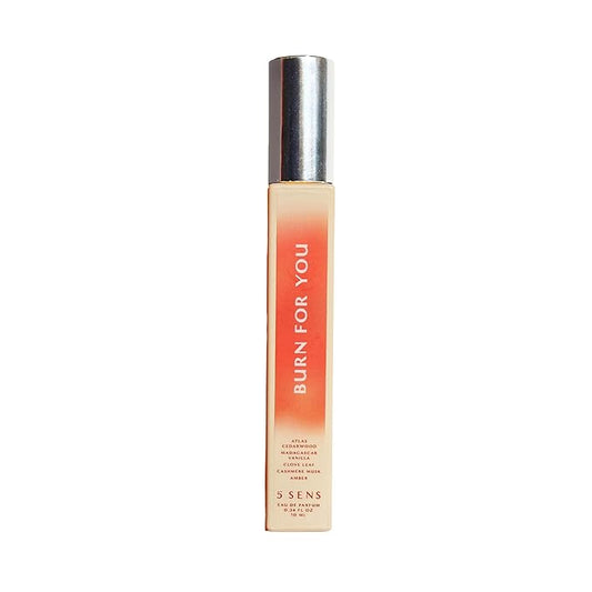 5 SENS Burn For You Eau de Parfum Travel Spray (10 mL) - Clean, Long-Lasting Fine Fragrance - Warm, Woody, Spicy with Cedarwood, Vanilla, Clove, Cashmere Musk & Amber - Vegan, Cruelty-Free