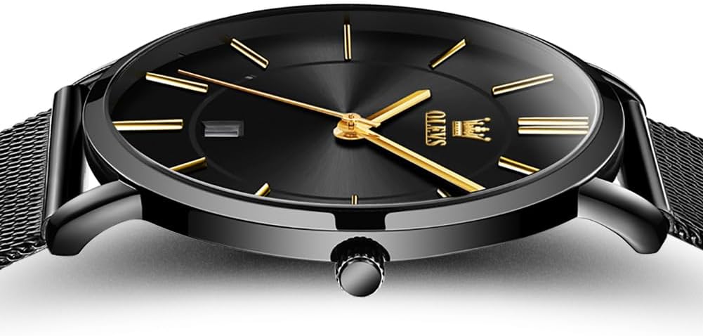 OLEVS Mens Watches Minimalist Ultra Thin Fashion Casual Analog Quartz Date Watch Waterproof Slim Simple Big Face Dress Wrist Watch Leather Band for Men
