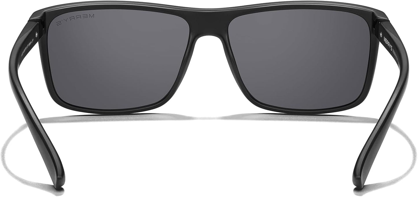 MERRY'S Rectangular Polarized Sports Sunglasses for Men Women Cycling Driving Fishing UV400 Protection S8225