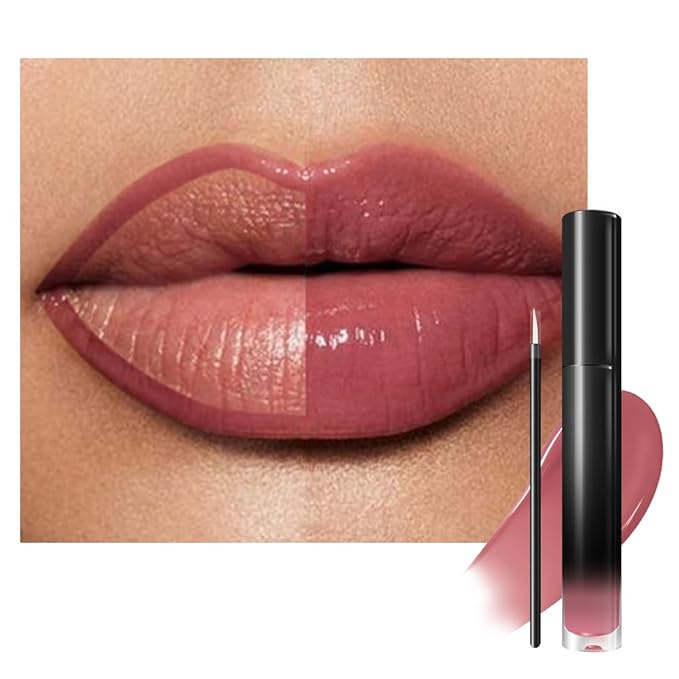 evpct Rose Mauve Nude Shiny Longwear No-Budge Liquid Lip Color Lipstick Makeup, Highly Pigmented Color Instant Shine, Waterproof Long Lasting Lipstick for Women, Lip Stain Gloss Lip Liner Brush, 13#