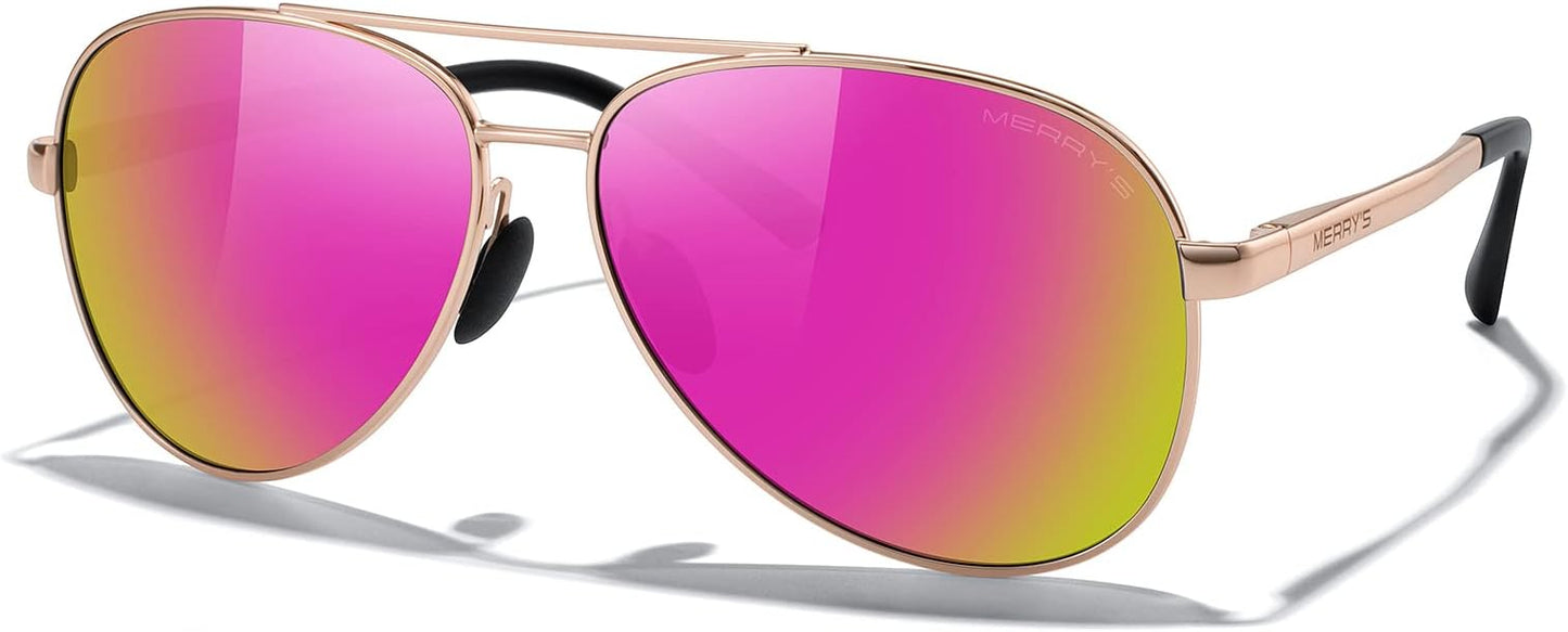 MERRY'S Aviator Sunglasses for Men Women - Polarized Driving Sun glasses Mirrored Lens UV 400 Protection 58 MM