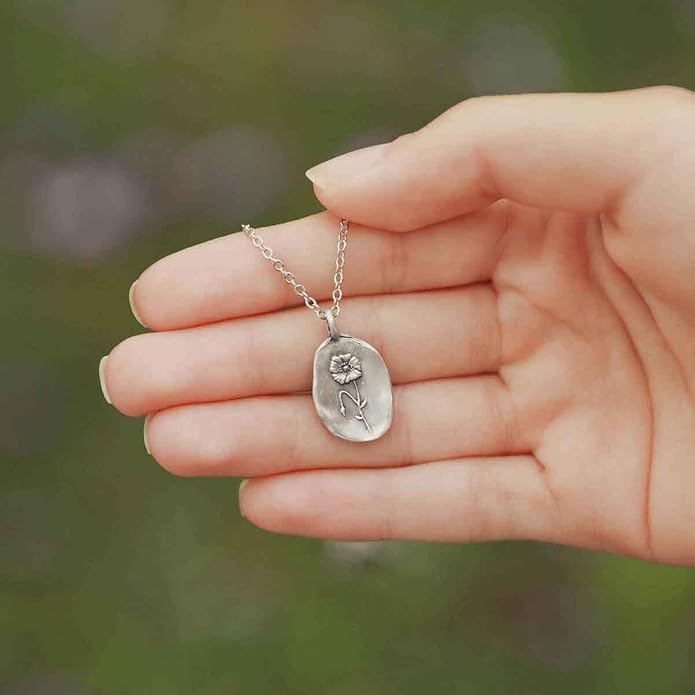 LISA LEONARD DESIGNS Pewter Birth Flower Pendant Necklace Minimalist Jewelry Necklaces For Women Gift For Her Dainty Necklaces