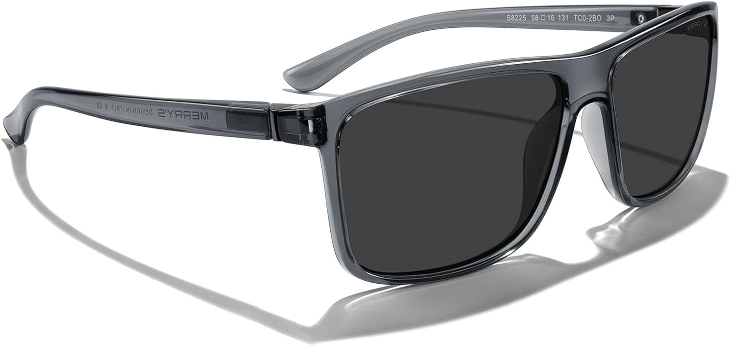MERRY'S Rectangular Polarized Sports Sunglasses for Men Women Cycling Driving Fishing UV400 Protection S8225