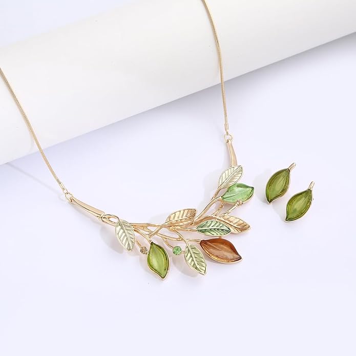 Vintage Chunky Statement Jewelry Set Retro Leaf Floral Geometric Bohemian Boho Bib Necklace Earring Set Fashion Costume Jewelry for Women Girls Wedding Party Prom Unique Gift