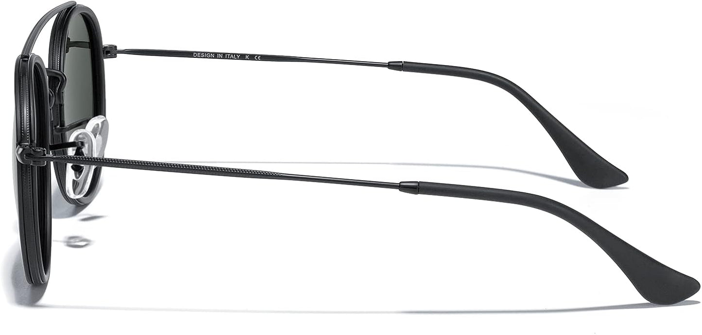 MERRY'S Retro Round Polarized Sunglasses - Unisex Double Bridge Sun Glasses
