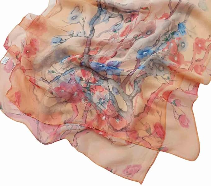 Pokeedioty Scarfs for Women Lightweight Scarves Elegant Floral Pattern Sheer Scarfs Shawls Wraps