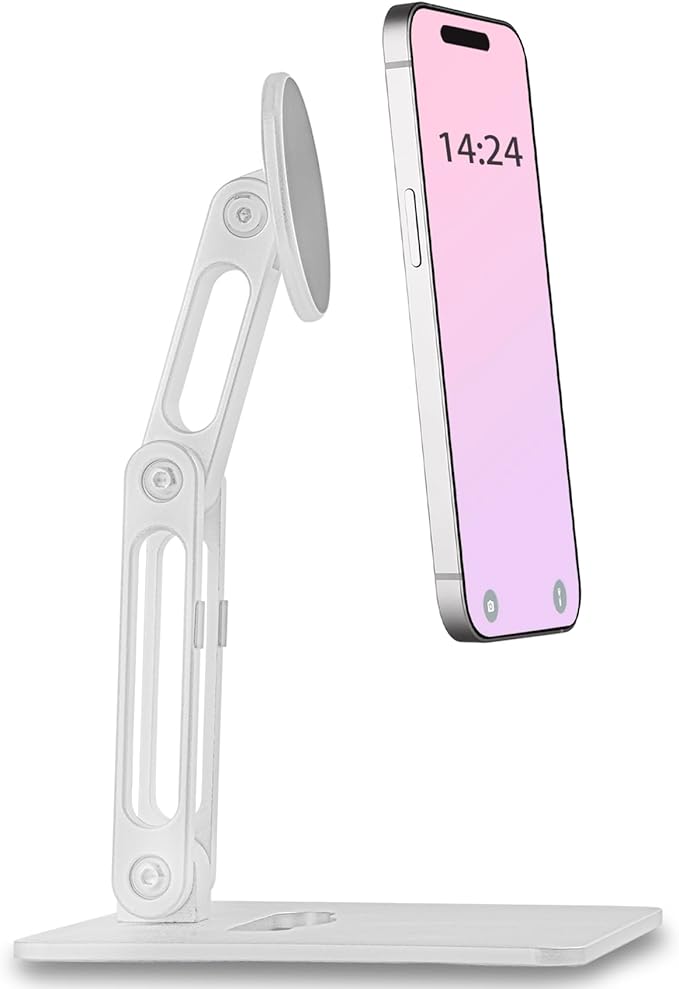 Large Magsafe Phone Stand for Desk, Large Size Foldable & Adjustable Magnetic iPhone Stand Holder with Non Slip Pad for Desk/Home/Office, Compatible with iPhone 17/1615/14/13/12 All Series(Sliver)