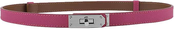 Women's Skinny Leather Belt with Adjustable Silver Turn-Lock Buckle - Ideal for Dresses, Jeans, and Coats, Black