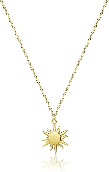 MIDEEO 14K Gold Leaf Pendant Necklaces for Women Dainty Sun Coin Choker Medallion Moon Star Necklace Minimalist Jewelry