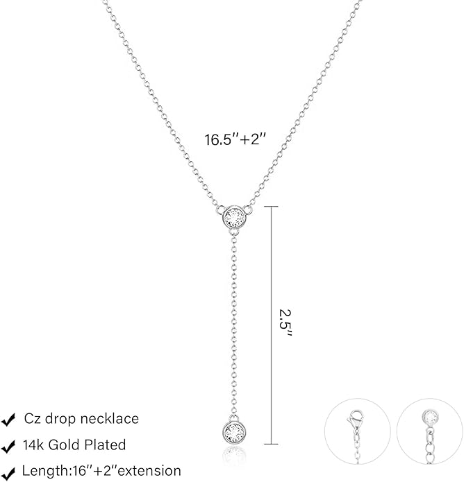 Gold Necklace for Women Trendy Lariat Y Necklace Dainty 14k Gold Plated/Silver Long Necklaces for Women Layered Beaded Drop Necklaces Simple Y-Shaped Chain Jewelry Gifts