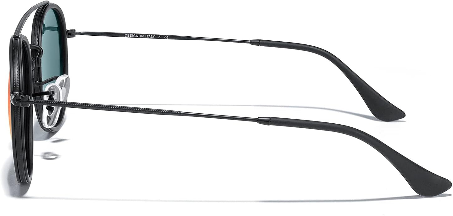 MERRY'S Retro Round Polarized Sunglasses - Unisex Double Bridge Sun Glasses