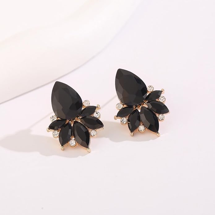 Vintage Rhinestone Earrings Fancy Crystal Cluster Drop Earrings Art Deco Earrings for Women