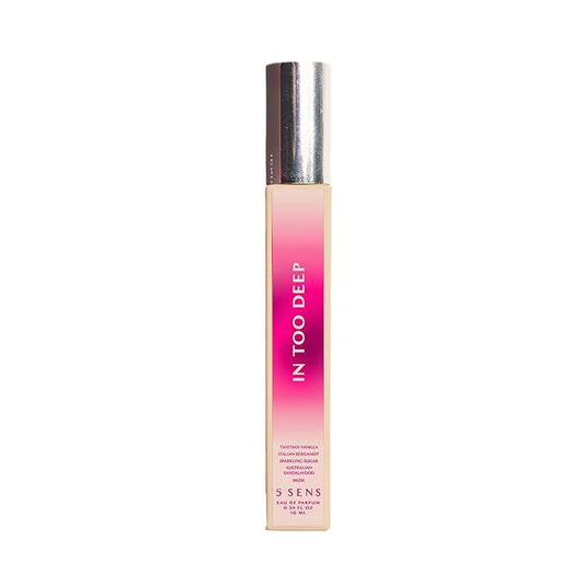 5 SENS In Too Deep Eau de Parfum Travel Spray (10 mL) - Clean, Long-Lasting Fine Fragrance - Gourmand with Tahitian Vanilla, Italian Bergamot, Sparkling Sugar, Sandalwood, Musk - Vegan, Cruelty-Free