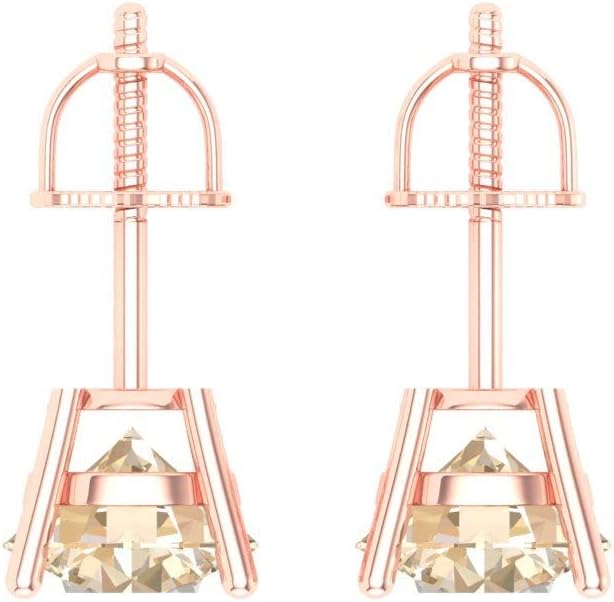 14K Rose Gold Natural Morganite Stud Earrings with Screw back - Hypoallergenic, 3 cttw - Minimalist Women's Fine Jewelry