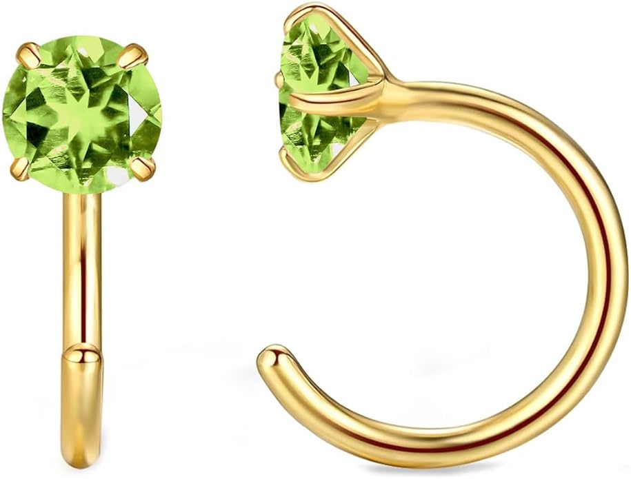 14K Gold Birthstone Huggie Half Hoop Earrings for Women,Round-cut Created Gemstone Minimalist Tiny Earring(4MM*2) Anniversary Birthday Mother's Day Jewelry for Mom Her