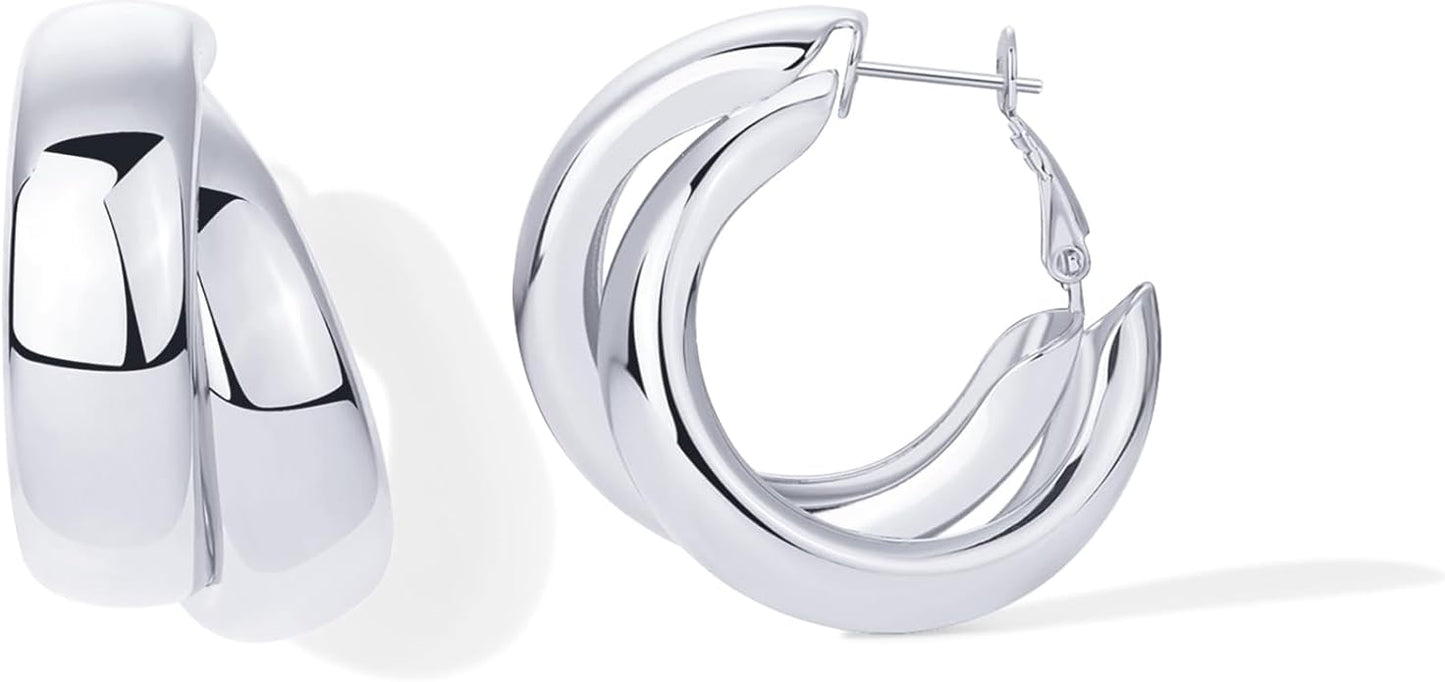 PAVOI 14K Gold Plated Multi Huggie Hoop Earrings for Women - 925 Sterling Silver Posts Triple Split Hoop Gold Earrings for Women - Trendy Fashion Jewelry