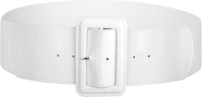 Wide Patent Leather Cinch Belt - Fashion Square Buckle Waist Belt for Dresses and Coats