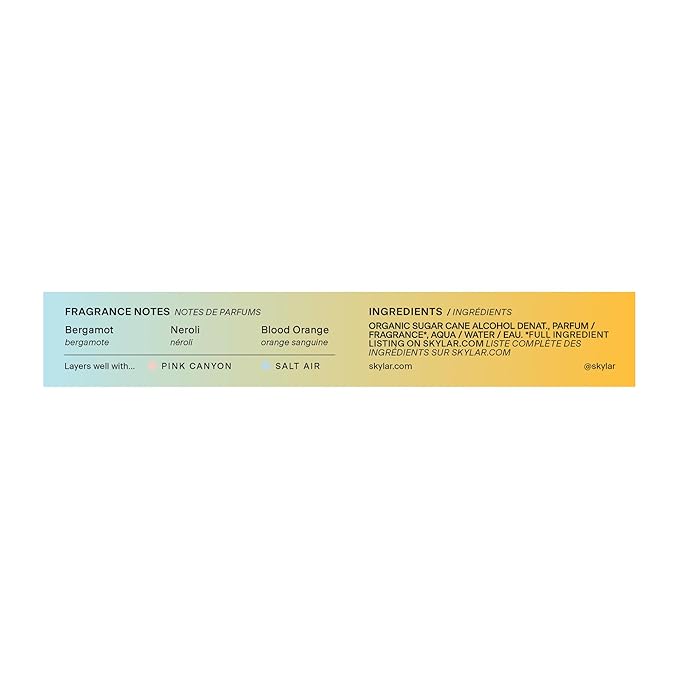 Skylar Capri Summer Eau de Parfum - Hypoallergenic & Clean Perfume for Women & Men, Vegan & Safe for Sensitive Skin - Fruity Citrus Perfume, Bergamot, Neroli & Blood Orange - 10mL /0.33 Fl oz